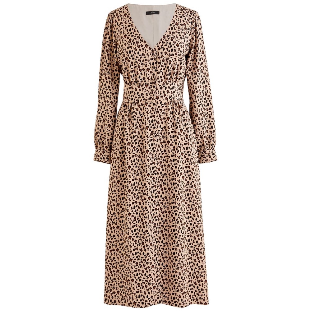 J. Crew Leopard Button Front A-Line Midi Dress